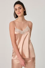 Dagi Women's Powder Satin Top with Straps and Lace Detail