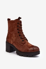 Women's lace-up boots with high heels - brown Lunielle