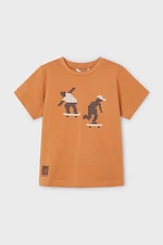 Detské bavlnené tričko Mayoral s QR kódom do hry oranžová farba, s potlačou