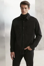 GRIMELANGE Outside Men's Woven Thick Textured Washed Black Shirt with Pocke