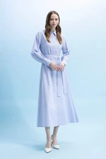 DEFACTO Shirt Collar Striped Poplin Long Sleeve Dress