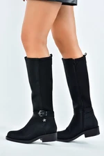 Fox Shoes Black Back Diving Stretch Fabric Short Heeled Women's Daily Boots