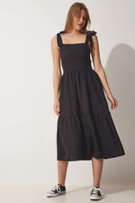 Happiness İstanbul Women's Black Strapless Summer Poplin Dress