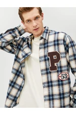 Koton Plaid College Shirt Jacket Embroidered Pocket Detailed Classic Collar