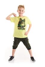 Mushi Explorer Wolf Boy Yellow T-shirt Camouflage Khaki Capri Shorts Set