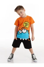 Denokids Boys Orange Whatsup Monster Shorts Set