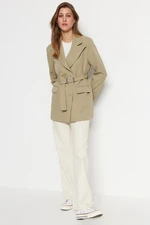 Trendyol Khaki Regular Lined Lacing Detail Woven Blazer Jacket