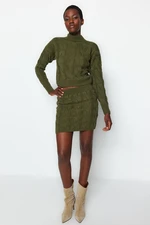 Trendyol Khaki Crop High Neck Knitwear Two Piece Set