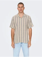 Beige men's striped shirt with short sleeves ONLY & SONS Trev - Men's