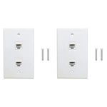 2 Pack 2 Port Ethernet Wall Plate, Cat6 Female To Female Wall Jack RJ45 Keystone Inline Coupler Wall Outlet, White