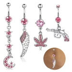 1pc Stainless Steel Pistol Moon Star Wing Water Drop Zircon Sexy Belly Ring Navel Piercing Women Button Ring Jewelry