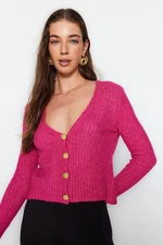 Trendyol Fuchsia Crop Pletený svetr s výstřihem do V