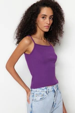 Trendyol Purple Straps Crop, Crewneck Collar Corduroy, Flexible Knit Undershirt