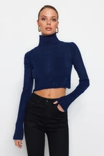 Trendyol Navy Blue Crop Soft Textured Knitwear Sweater