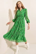 Bigdart 2137 Patterned Chiffon Dress - Green