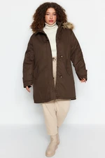 Trendyol Curve Khaki Shearling Hooded Coat