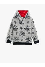 Koton Christmas Theme Snowflake Print Hooded Sweatshirt