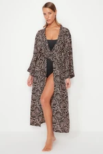 Trendyol Podvodné vzorované pásové maxi tkané kimono a kaftan