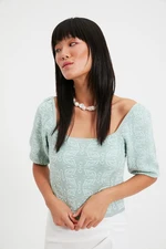 Trendyol Mint Square Collar Jacquard Knitwear Sweater