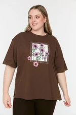 Trendyol Curve Brown Printed Knitted T-Shirt