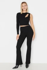 Trendyol Black Cut Out Detailed Single Sleeve Ribbed Flexible Knit Top-Upper Set