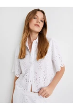 Koton Crop Scallop Shirt Short Sleeve Buttoned Viscose Blend