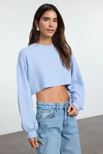 Trendyol Light Blue Knitwear Look Crew Neck Relaxed Crop Knitted Blouse