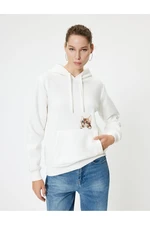 Koton Oversize Hooded Sweatshirt with Pocket Detail and Cat Embroidery