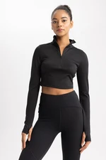 DEFACTO Fit Crop Zippered High Collar Long Sleeve T-Shirt