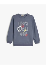 Koton Sweatshirt Skull Printed Long Sleeve Crew Neck Raised