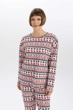 DEFACTO Fall In Love New Year Themed Crew Neck Long Sleeve Pajama Top