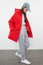 Trendyol Red Hooded Water Repellent Quilted Coat