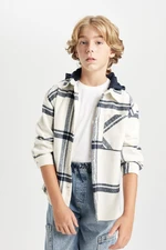 DEFACTO Boy Oversize Fit Wide Pattern Checkered Hooded Flannel Long Sleeve Shirt