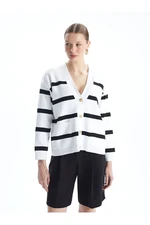 LC Waikiki Lcw V-Neck Striped Long Sleeve Women's Knitwear Cardigan