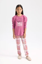 DEFACTO Girls Pajama Set Printed Long Sleeve Top Elastic Waist Long Bottom