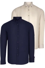 DOUBLE SET G721 DEWBERRY MEN'S SHIRT-NAVY-BEIGE