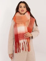 Red and orange winter scarf with fringe