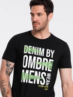 Ombre Men's cotton t-shirt with large inscription - black