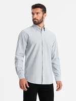 Ombre Elegant men's oxford shirt with embroidery - light grey