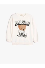 Koton Teddy Bear Printed Sweatshirt Long Sleeve Crew Neck Ribbed