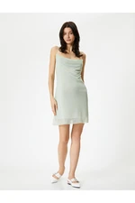 Koton Mini Chiffon Dress Thin Straps Turndown Collar Bow Detailed