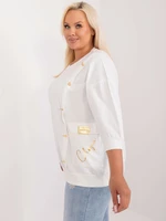 Ecru plus size blouse with heart-shaped appliqué