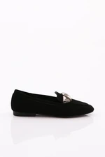 DGN 5001-23y Women's Silver Stone Ballerina Ballerina with Metal Buckle Black Velvet