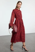 Trendyol Multicolored Shawl Pattern Midi Elastic Woven Winter Dress