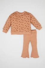 DEFACTO Baby Girl 2-Piece Set Heart Patterned Crew Neck Sweatshirt Elastic Waist Tights