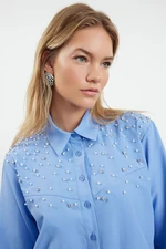 Trendyol Blue Pearl Stone Detailed Woven Shirt