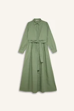 DEFACTO Shirt Collar Belted Buttoned Long Sleeve Poplin Midi Dress