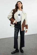 Trendyol Brown Regular Plush Detailed Belted Biker Jacket Coat