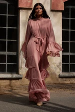 Trendyol X AI Pink Ruffle Belted Evening Dress