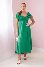 Women's dress with ties at the neckline - green